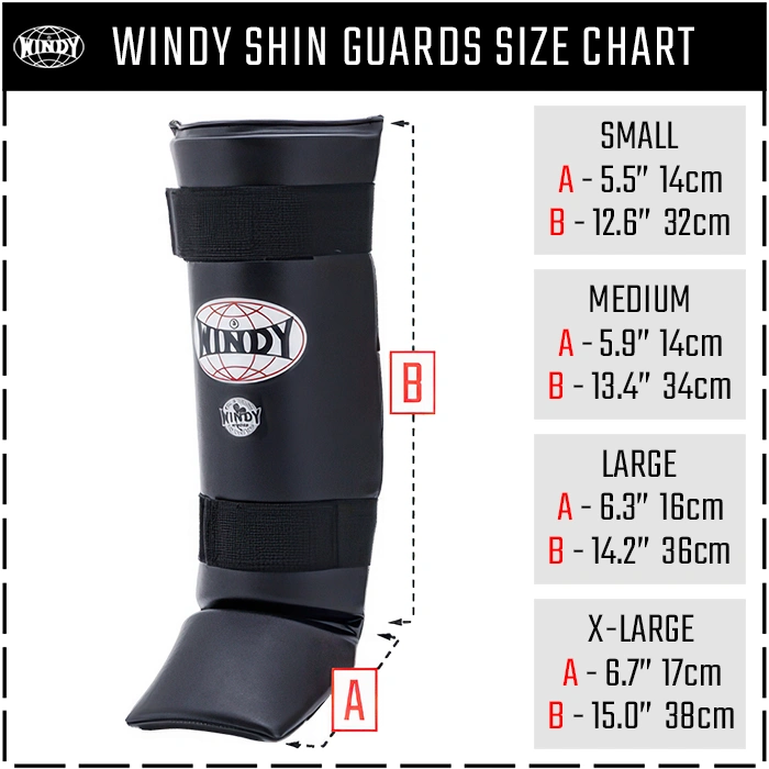 Windy Kickboxing Shinguards Size Chart