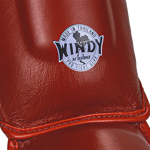 Windy Leather Muay-Thai Shinguards Red Authenticity Seal