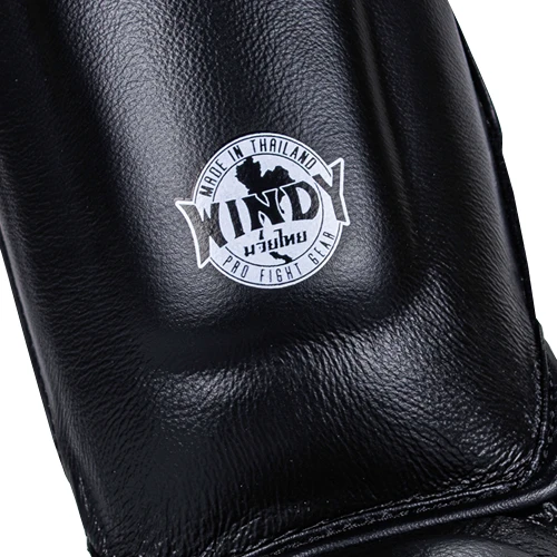 Windy Leather Muay-Thai Shinguards Black Authenticity Seal